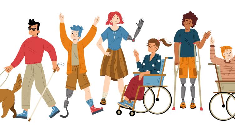 People with varying abilities all waving